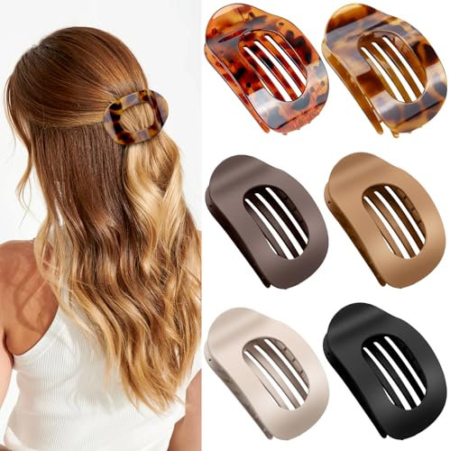 Awumbuk Pinzas Pelo Mujer 6 Unidades - Pinzas Pelo Planas Antideslizante Pinzas Planas Para el Pelo Elegante Grande Hair Clips para Uso Diario, Deporte & Conducción, 6 Colores