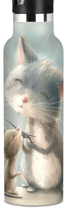 Kinder-Wasserflasche für die Schule, 590 ml, Kinder-Wasserflasche aus Edelstahl für Reisen oder Schule, BPA-frei, Katzen-Giving-Maus-Haarschnitt