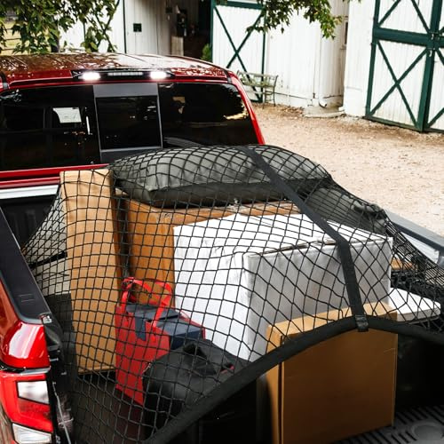 Högelastiskt bagagenät, 120 x 120 cm, sträcker sig till 210 x 210 cm, universellt bagagenät med 8 krokar, separationsnät för lastbil, bil, husbil, SUV, skåpbil