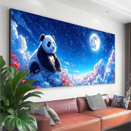 Diamond Painting Panda Diamond Painting Adulte Grand Format 250x100 cm, Paysage Broderie Diamant Kit Complet, 5D Bricolage Rond Tableau en Perles à Coller Peinture Diamant pour Decoration Maison D-0