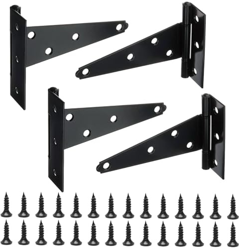 Wopanxye Lot de 4 charnières en T robustes de 150 mm (6 pouces), Noir à 7 trous pour porte en bois avec vis, angle d'ouverture de 270°, revêtues antirouille, pour portail de jardin, clôture, volets