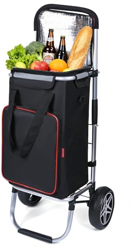 YEAUPE PRO Einkaufstrolley klappbar 50L, bis 25 kg Tragkraft, 21 cm Räder, Aluminiumrahmen, kompakter Einkaufskorb auf Rädern für Stadtshopping, Rosso