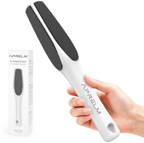 AprElm-Professioneller 3-seitiger Glasfuß Hornhautentferner, 3-in-1 (grob, mittel, fein), Fußfeile, Pediküre-Werkzeuge für Füße, harte Haut, glattes Polieren (weiß)