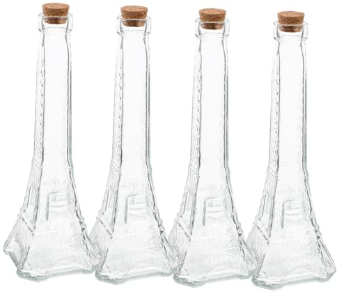 4 Stück Wunschflasche aus Glas mit Korken, Holz und Sand | Kleine Glasflaschen, Handgefertigt und Wiederverwendbar, Dekorativ für Sammlung, Vier Stück