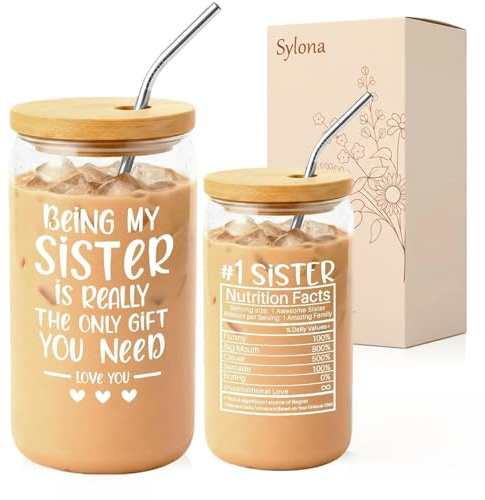 Sylona Sister Birthday Gifts - Sister Gifts from Brother Sisters, 16Oz Creative Travel Mug, Coke Cup, Glass Mug, Interesting Personalized Mug, Gift for Sisters on Her Birthday Christmas