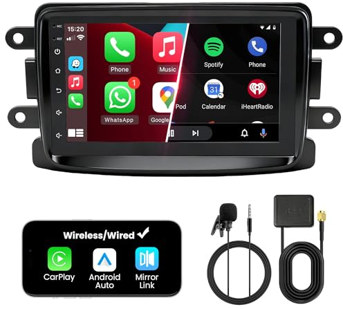 FLUXEONS Doppel DIN Autoradio mit Bildschirm für Dacia Logan Duster, Renault Captur, Wireless CarPlay & Android Auto, 7 Auto Radio Touch Display, 4GB+64GB, Bluetooth 5GHz WiFi DAB+ FM AUX GPS