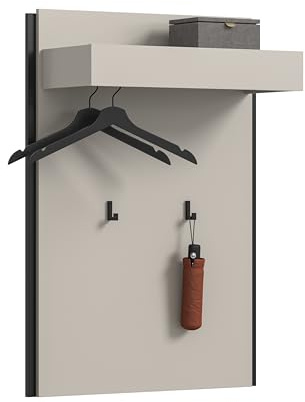 xonox.home – Paneel Emil 75x106x27cm in Kaschmir Melamin und schwarzen Akzenten – Paneel mit Ablagefläche, Haken und Kleiderstangen im modernen Flur – elegant & bequem