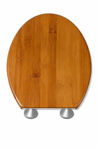 BigDean Toilettendeckel mit Absenkautomatik in Holzoptik oval WC Sitz | Antibakteriell aus Duroplast weiß belastbar bis 150kg mit Schnellverschluss zum einfachen reinigen - Edelstahl