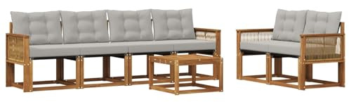 vidaXL Outdoor-Sofagarnitur mit Kissen 7 pcs Natürlich und Hellgrau, Gartenmöbel, modernes Outdoor-Sofa, Robustes Terrassenset, Bequeme Sitzgelegenheit für deinen Außenbereich