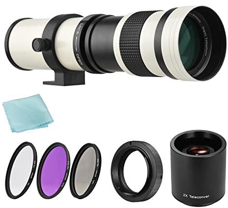 Teleobjektiv 420-800 mm f 8 3-16 MF 2X Telekonverter mit Push-Pull – komplettes Filterset für Stativhalterung