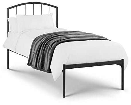 Julian Bowen Onyx Metal Bed, Single, Modern, Black - W92.5 x D198cm | Minimalist Bed Frame, 90cm/3ft, Ideal for Kids & Guest Rooms, No Box Spring Needed, Soft Arched Headboard with Spindles