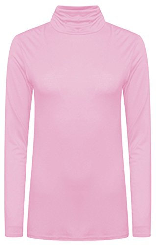 Candid Styles Ladies Polo Roll Neck Long Sleeve Turtle Neck Plain Jumpers for Women Top(Baby Pink,20-22)