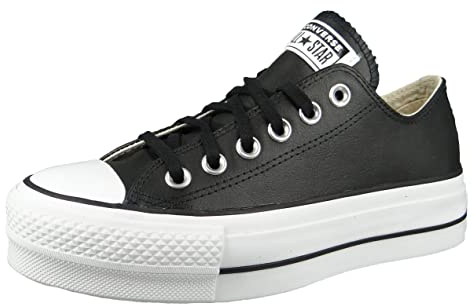 Converse Damen Chuck Taylor All Star Platform Clean Leather Sneakers, Black Black White, 36 EU