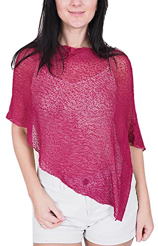 Mimosa Damen Schlichtes Stretch-Fischnetz häkeln Fledermaus Kleiner Poncho (One Size, Magenta)