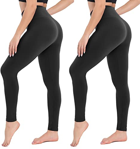 CAMPSNAIL 2er Pack Leggings Damen Schwarz High Waist Sportleggins Blickdicht Sporthose für Gym Yoga(2er Pack- Schwarz,S-M