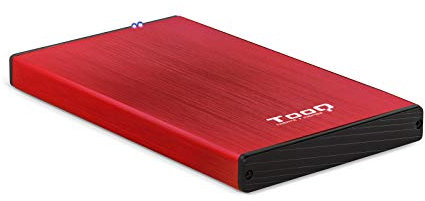 TOOQ TQE-2527R - Custodia per dischi rigidi HDD da 2,5, (SATA I/II/III fino a 9,5 mm di altezza, USB 3.0), alluminio, indicatore LED, rosso, 50 g.