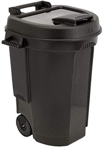 Spetebo Poubelle de jardin mobile avec couvercle en noir - 110 l - Poubelle de jardin