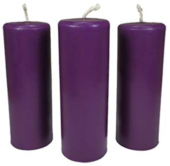 NKlaus 3x Stumpenkerzen rustikal Höhe 95mm Ø 34mm Bienenwachs violet Tropfkerzen 36359