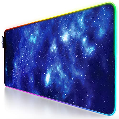 CSL - RGB Gaming Mauspad - LED Schreibtischunterlage - 800x300 mm - XXL Mousepad - LED Multi Color - 11 Beleuchtungs-Modi - 7 LED Farben Plus 4 Effektmodi - abwaschbar - Blue Star