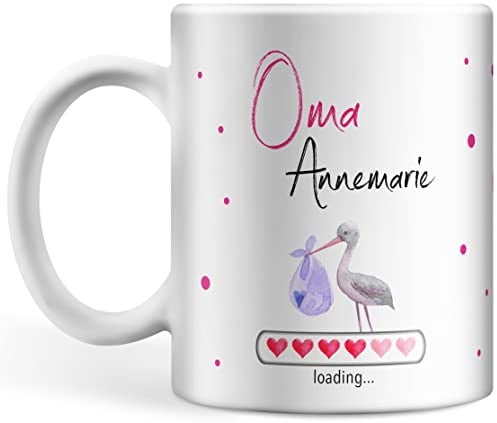 Tasse Babynews personalisiert mit Namen und Jahr, Du wirst Oma, Ladebalken loading, Schwanger Schwangerschaft verkünden individualisiert Omi (Oma)