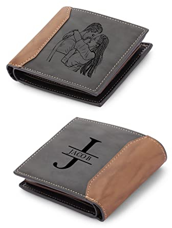 Jeweidea Personalisierte Geldbörse Herren mit Foto PU-Leder Bifold Portemonnaie mit Kartenhalter Geldbeutel für Männer Papa Ehemann Vater zum Weihnachten Vatertagsgeschenk