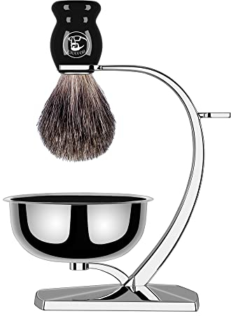 ERAVOR Luxus-Nassrasierset, Rasierpinsel aus synthetischem Dachshaar, magnetischer Rasierständer aus Edelstahl, Rasierschale aus Edelstahl, Vatertagsgeschenk für Ehemann und Vater