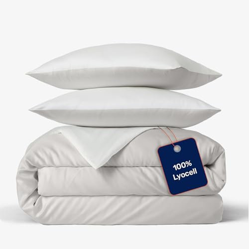 twenty:three Lyocell Bettwäsche (1x) 240x220 + (2X) 80x80 Gray-White - 100% Tencel - Gewonnen aus Eukalyptus - Hochwertig - Nachhaltig - Atmungsaktiv - Luxus - Hypoallergen