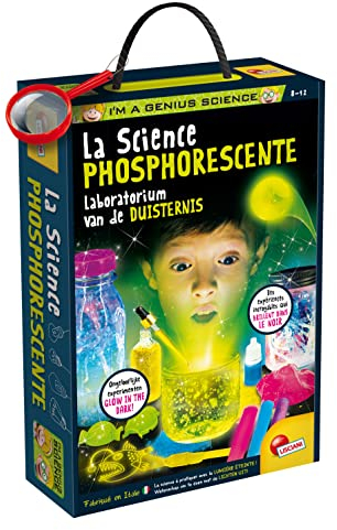 Lisciani I'M A Genius - La Scienza Fosforescente - Il Laboratorio dell'Oscurità - Gioco Educativo Scientifico - Esperienze che brillano al Buio - Da 7 a 12 anni, Versione bilingua: Francese/Olandese