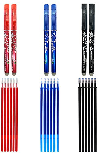 6 bolígrafos RHardware de tinta roja,negra,azul borrable de 0,7mm y 18 recambio de gel de bolígrafos