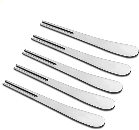 ARFUKA Lot de 5 fourchettes à escargot en acier inoxydable à 2 dents - Fourchettes à fruits - Fourchettes à gâteau portables de 12 cm - Pour cocktail, salade, fruits - Pour fête, voyage - Argenté