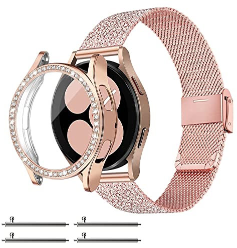 Compatible con Galaxy Watch 4 40MM Correa, Pulsera + Cubierta Protectora Reemplazo Set , Correa de Reloj Acero Inoxidable de Malla Tejida Pulsera Smartwatch para mujer solo para Galaxy Watch 4 40 mm