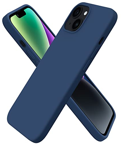 ORNARTO Compatible with iPhone 14 Case 6.1, Slim Liquid Silicone 3 Layers Full Covered Soft Gel Rubber Case Cover 6.1 inch-Storm Blue