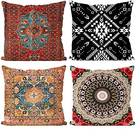 AKIS Home Kissenbezug 45x45cm 4er-Set Indische Hippie Böhmischen Mandala Blume Dekorative Kissenhülle Dekokissen Wohndeko