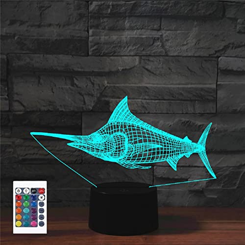 SUPERRUIDALONG 3D Ocean Martin Fisch Fernbedienung 16 Farben Nachtlichter Illusion Acryl LED Tisch Nachttisch Lampe Kinder Schlafzimmer Schreibtisch Dekor Geburtstag Geschenke Spielzeug für Kinder