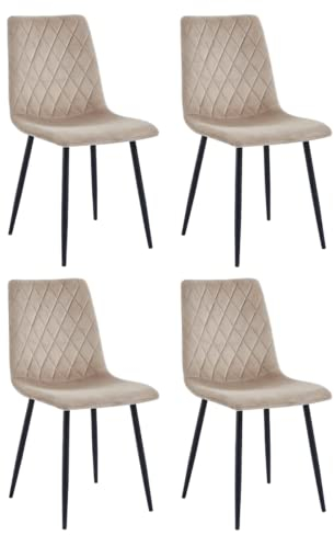 Mevsim Seasons - Elisia Esszimmerstuhl 4er Set Beige - Samt - Metallbein - Wohnzimmersessel - Samt Sessel Stuhl - Edelstahl Küchenstuhl Schwarze Metallbeine - Polyester Stuhl - Anti-Rutsch