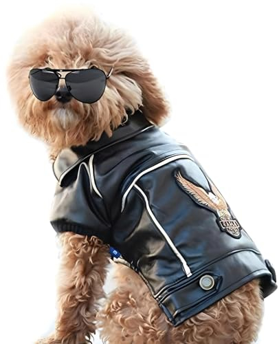 NIULA Hunde-Lederjacke – niedliche Lederjacken, Motorradkleidung mit Knöpfen, wasserdichter Wintermantel für kleine, mittelgroße Hunde (Schwarz, Größe 3XL)