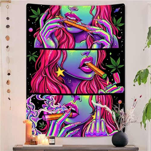 Wegklazax Fantasy-Wandteppich, Schwarzlicht-Wandteppich für Schlafzimmer, cooler Wandbehang für Schlafzimmer und Wohnzimmer, Rosa, 178 x 228 cm