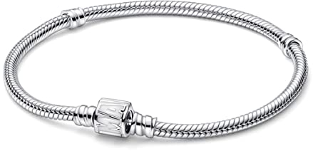 PANDORA Moments Marvel Logo-Verschluss Schlangen-Gliederarmband aus Sterling-Silber mit Emaille in der Farbe Silber-Weiß, Gr.17, 592561C01-17