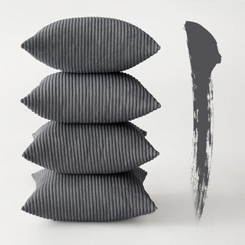 MIULEE 4er Set Kissenbezüge Kord Kissenhülle Dekorative Kissenbezug Sofakissen Couchkissen Dekokissen Zierkissenbezug Deko Kissenhülle mit Verstecktem Reißverschluss 40x40cm 16x16in Dunkelgrau