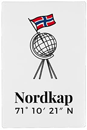 artboxONE Metall-Poster 20x30 cm Typografie Nordkap Norwegen Globus Flagge von Künstler JulimaltdieWelt