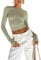 Women's Basic Long Sleeve Slim Fit Crop T Shirt Top Y2K Tops TikTok Crop Top Club Party E-Girls Streetwear(Green-b, S)