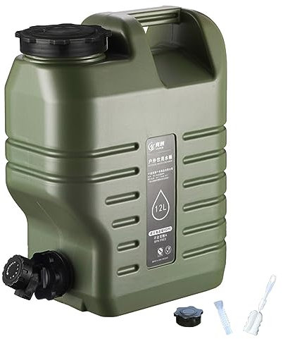 Starnearby Tanica per Acqua con Rubinetto, Serbatoio per Acqua Potabile Addensato, Contenitore per Acqua da Campeggio, Bidone Acqua con Rubinetto Staccabile con Tubo di Prolunga e Spazzola (12L Verde)