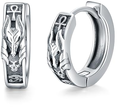 Totenkopf Ohrringe Silber ägyptischer Anubis Ankh Creolen Kleine ägyptischer Schmuck Geschenke Herren Damen