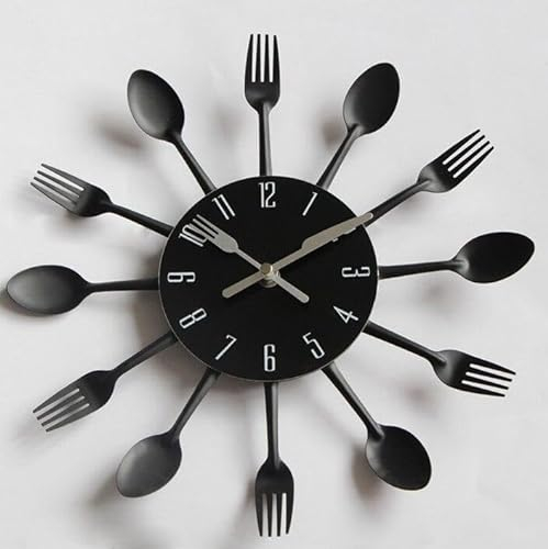 Eurobuy Wanduhr Besteck,Edelstahl Küchenutensilien Uhr,Gabel und löffel wanduhr für Küche Déco Indoor und Outdoor