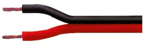 Cavo a piattina 2x0,35 mm2, 100 metri, conduttore in rame, guaina in pvc, colore rosso e nero, diametro 4mm