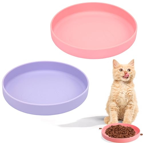 Prmape 2 Piezas Comedero Gato, Ø18cm Platos para Gatos, Cuenco para Gato Antideslizante, Comedero Plano de Silicona para Perros Gatos Cachorros Conejos Mascotas