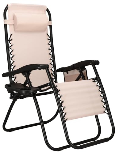 SPRINGOS Chaise longue avec appui-tête, repose-pieds, table d'appoint, sac suspendu
