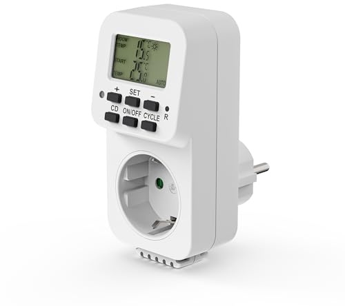 Perfect Thermostat Steckdose, Temperaturregler 230V, Steckdosenthermostat, Temperaturschalter für Heizung, Kühlung, Gewächshaus, Terrarium, Frostwächter,weiß