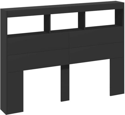 vidaXL LED Kopfteil mit Ablagen, Bettkopfteil mit offenen Fächern, Betthaupt für Schlafzimmer, Bettzubehör, Schwarz 140x17x102cm Holzwerkstoff