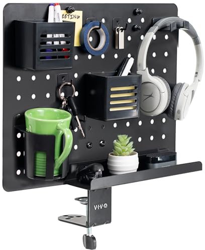 VIVO Steel Clamp-on Rotating Pegboard, 17 x 13 inch Magnetic Peg Board, Above or Below Desk Accessory Organizer, Black, PP-DK01C